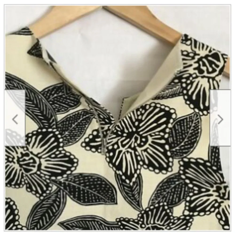 J Crew Beige Black Notched Shell‎ Blouse Top Polynesian Floral Print
